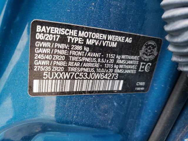 5UXXW7C53J0W64273 - 2018 BMW X4 XDRIVEM BLUE photo 10