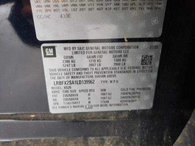 LRBFX2SA1LD139962 - 2020 BUICK ENVISION E BLUE photo 10