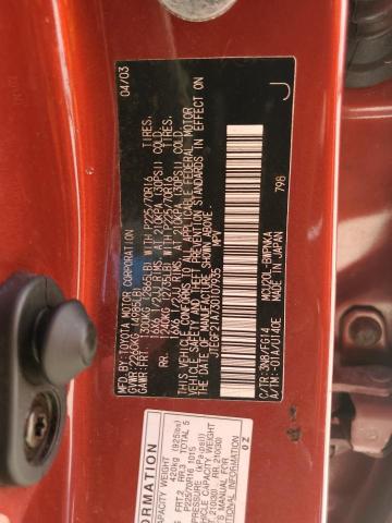 JTEGF21A730107935 - 2003 TOYOTA HIGHLANDER RED photo 10