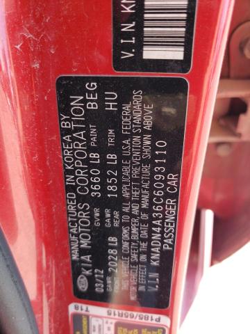 KNADN4A36C6093110 - 2012 KIA RIO EX RED photo 10