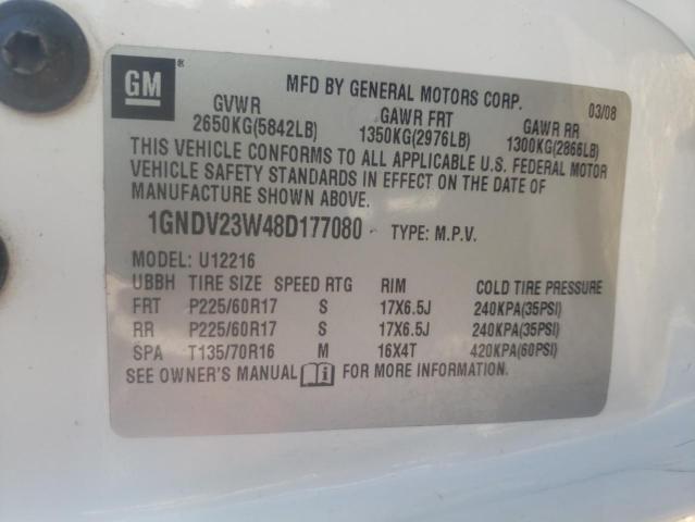 1GNDV23W48D177080 - 2008 CHEVROLET UPLANDER L WHITE photo 10