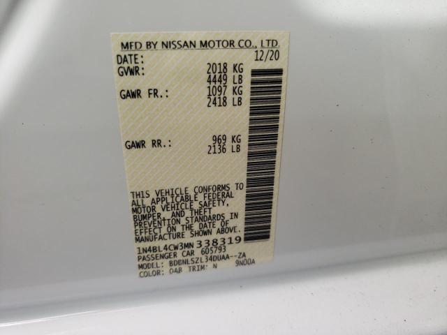 1N4BL4CW3MN338319 - 2021 NISSAN ALTIMA SR WHITE photo 10