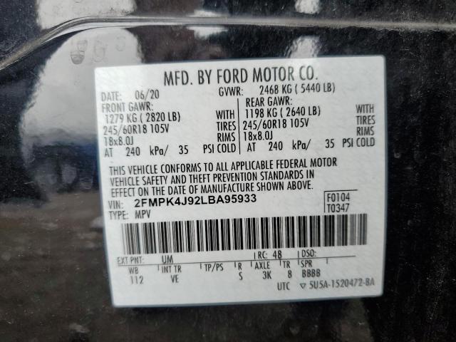 2FMPK4J92LBA95933 - 2020 FORD EDGE SEL BLACK photo 10