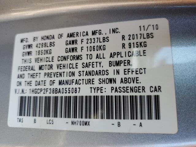 1HGCP2F38BA055087 - 2011 HONDA ACCORD LX SILVER photo 10