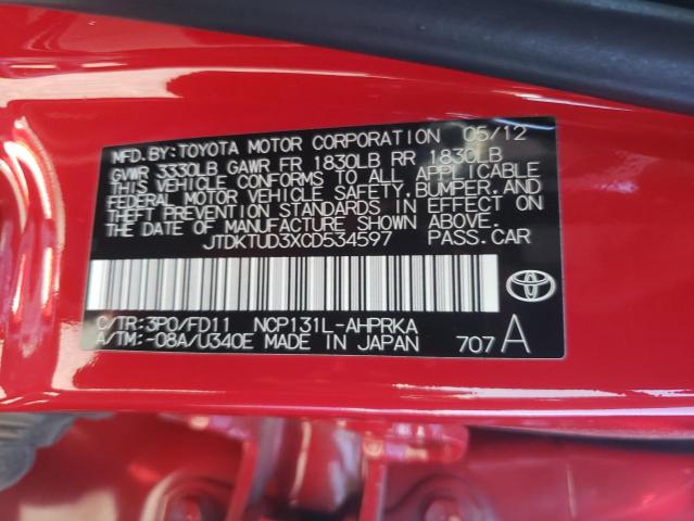 JTDKTUD3XCD534597 - 2012 TOYOTA YARIS RED photo 10