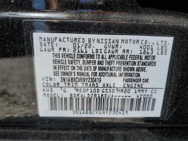 3N1AB8CV6NY230419 - 2022 NISSAN SENTRA SV BLACK photo 10