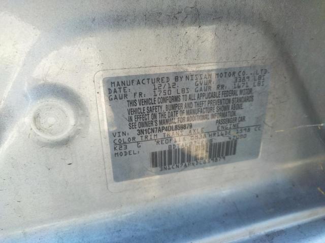 3N1CN7AP4DL859879 - 2013 NISSAN VERSA S SILVER photo 10