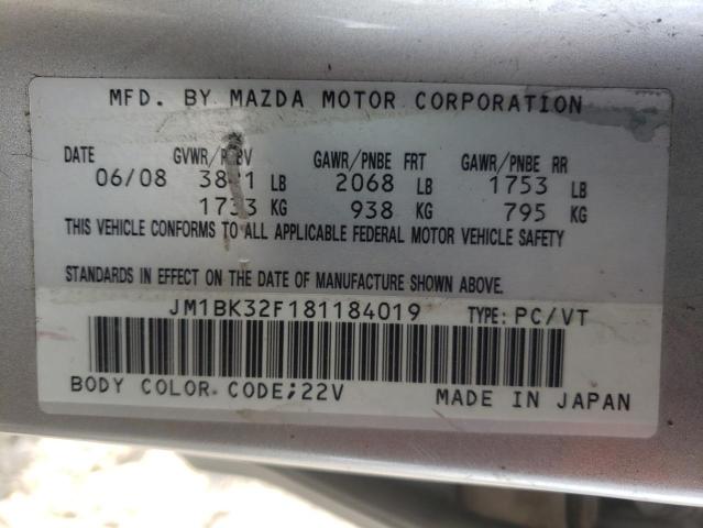 JM1BK32F181184019 - 2008 MAZDA 3 I SILVER photo 10