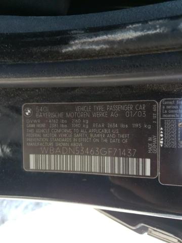 WBADN53463GF71437 - 2003 BMW 540 I BLACK photo 10