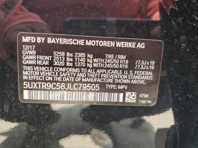 5UXTR9C58JLC79505 - 2018 BMW X3 XDRIVE3 BLACK photo 10