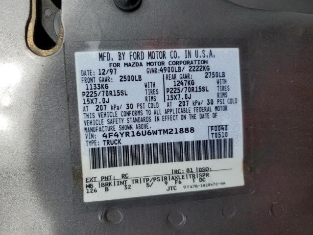 4F4YR16U6WTM21888 - 1998 MAZDA B3000 CAB GRAY photo 10