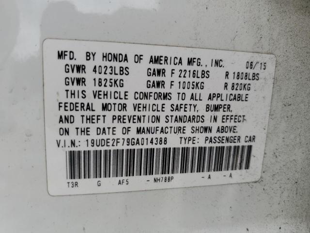 19UDE2F79GA014388 - 2016 ACURA ILX PREMIU WHITE photo 10