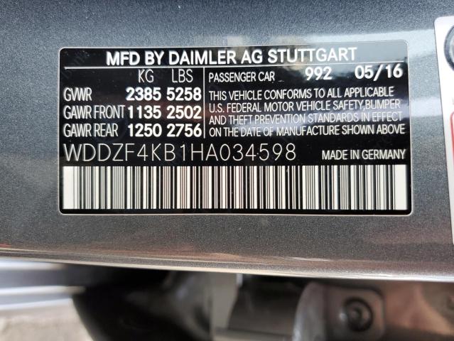 WDDZF4KB1HA034598 - 2017 MERCEDES-BENZ E 300 4MAT GRAY photo 10