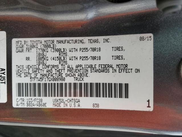 5TFTW5F17GX008980 - 2016 TOYOTA TUNDRA DOU GRAY photo 10