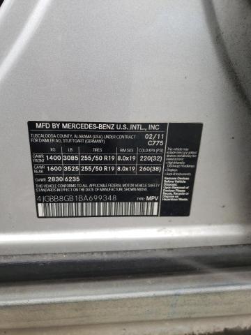 4JGBB8GB1BA699348 - 2011 MERCEDES-BENZ ML 350 4MA SILVER photo 10