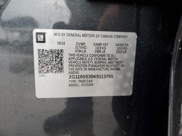 2G1105S30K9113795 - 2019 CHEVROLET IMPALA PRE ნაცრისფერი ფოტო 10