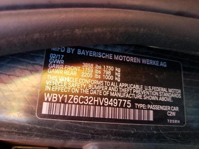 WBY1Z6C32HV949775 - 2017 BMW I3 BEV BLACK photo 10