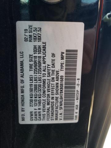 5FNRL6H78KB081689 - 2019 HONDA ODYSSEY EX BLACK photo 10