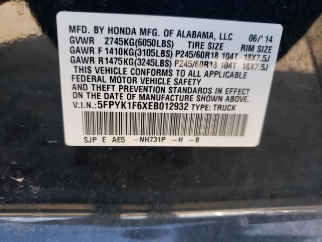 5FPYK1F6XEB012932 - 2014 HONDA RIDGELINE RTL-S  photo 10