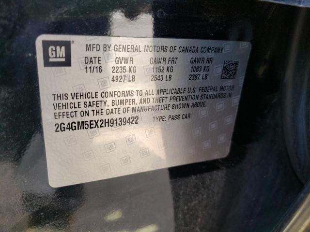 2G4GM5EX2H9139422 - 2017 BUICK REGAL BLACK photo 10