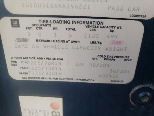 1G1BU51E6KA146221 - 1989 CHEVROLET CAPRICE CL 蓝色 照片 10