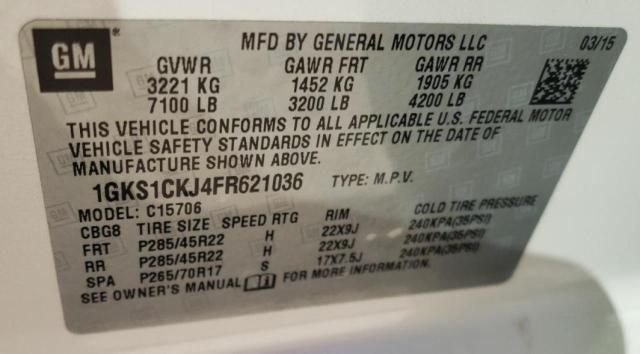 1GKS1CKJ4FR621036 - 2015 GMC YUKON DENA WHITE photo 10