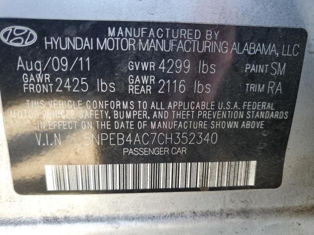 5NPEB4AC7CH352340 - 2012 HYUNDAI SONATA GLS GRAY photo 10