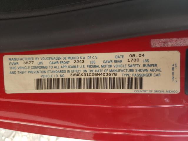 3VWCK31CX5M403678 - 2005 VOLKSWAGEN NEW BEETLE 红色 照片 10
