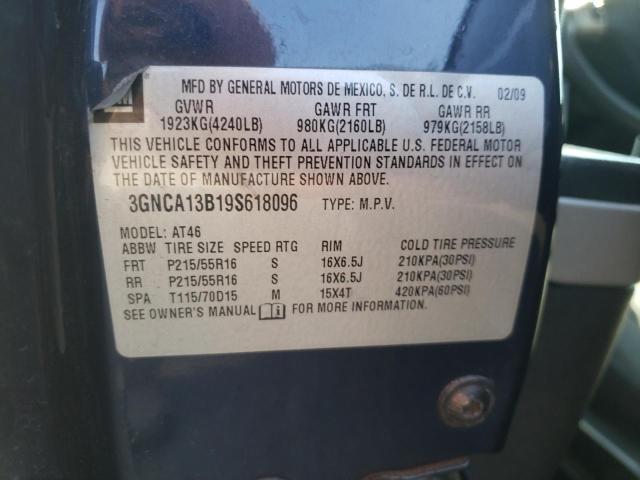 3GNCA13B19S618096 - 2009 CHEVROLET HHR LS BLUE photo 10