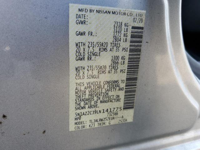 5N1AZ2CJ9LN141775 - 2020 NISSAN MURANO SILVER photo 10