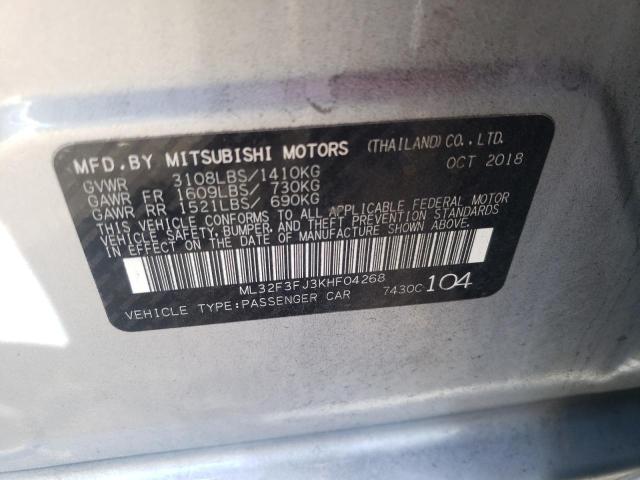 ML32F3FJ3KHF04268 - 2019 MITSUBISHI MIRAGE G4 SILVER photo 10