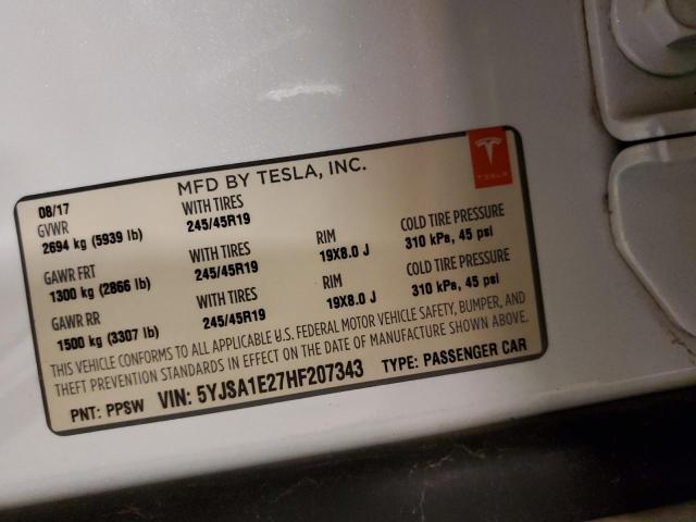 5YJSA1E27HF207343 - 2017 TESLA MODEL S Blanco foto 10