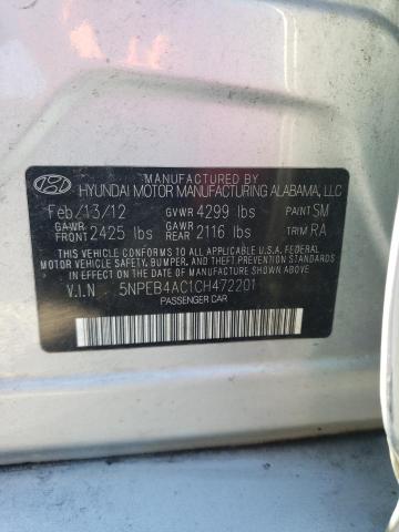 5NPEB4AC1CH472201 - 2012 HYUNDAI SONATA GLS SILVER photo 10