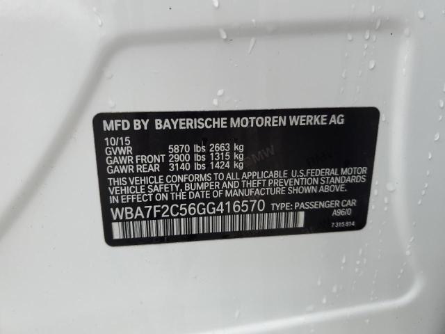 WBA7F2C56GG416570 - 2016 BMW 750 XI WHITE photo 10