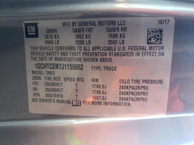 1GCHTCEN7J1139862 - 2018 CHEVROLET COLORADO L GRAY photo 10