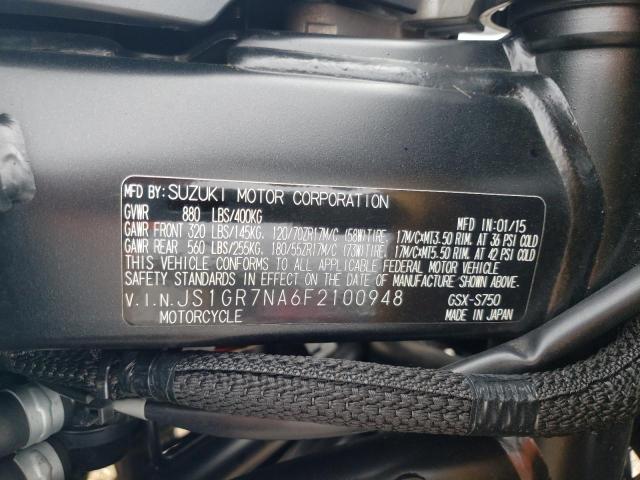 JS1GR7NA6F2100948 - 2015 SUZUKI GSX-S750  photo 10