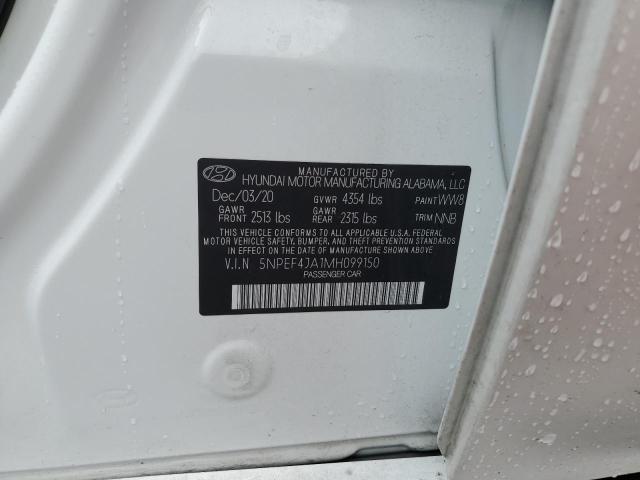 5NPEF4JA1MH099150 - 2021 HYUNDAI SONATA SEL WHITE photo 10