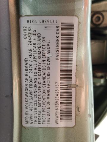 WVWYH63B92E425167 - 2002 VOLKSWAGEN PASSAT GLX Yaşıl foto 10