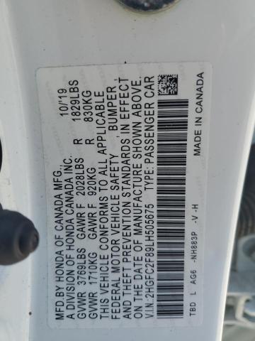 2HGFC2F89LH505675 - 2020 HONDA CIVIC SPOR WHITE photo 10