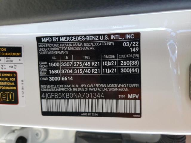 4JGFB5KB0NA701344 - 2022 MERCEDES-BENZ GLE 450 4M WHITE photo 10