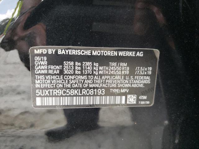 5UXTR9C58KLR08193 - 2019 BMW X3 XDRIVE3 BLACK photo 10
