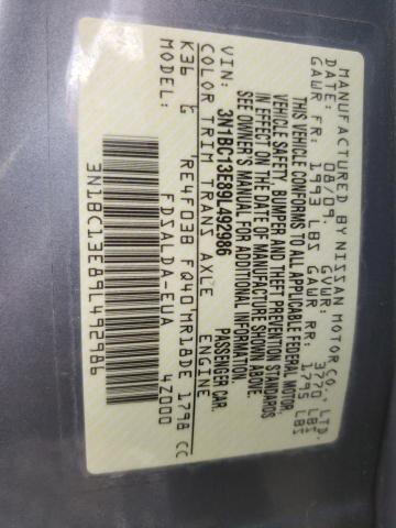 3N1BC13E89L492986 - 2009 NISSAN VERSA S GRAY photo 10