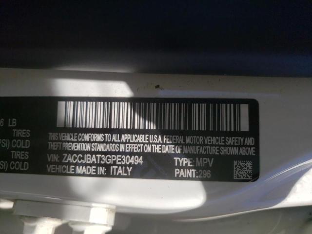 ZACCJBAT3GPE30494 - 2016 JEEP RENEGADE S 白色 照片 10