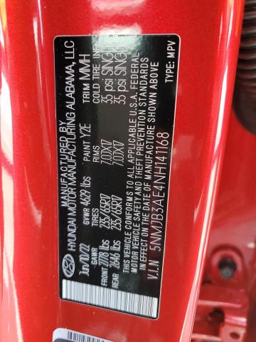 5NMJB3AE4NH141168 - 2022 HYUNDAI TUCSON SEL RED photo 10