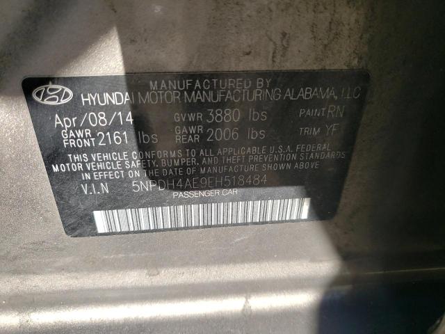 5NPDH4AE9EH518484 - 2014 HYUNDAI ELANTRA GRAY photo 10