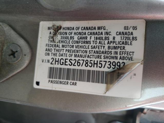 2HGES26785H573992 - 2005 HONDA CIVIC EX  photo 10