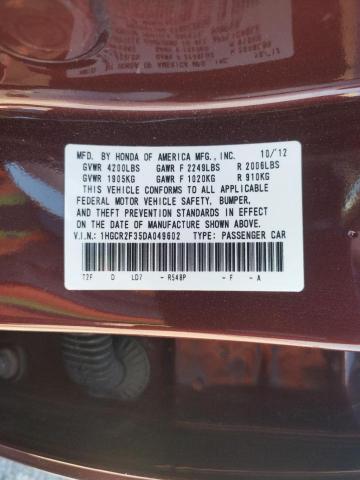 1HGCR2F35DA049602 - 2013 HONDA ACCORD LX BURGUNDY photo 10