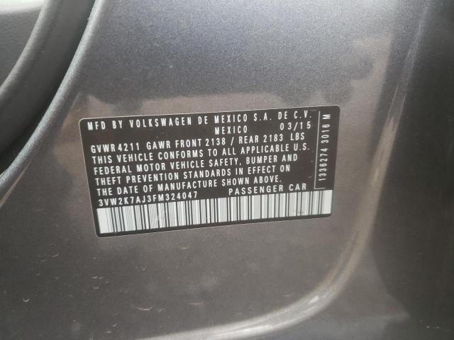 3VW2K7AJ3FM324047 - 2015 VOLKSWAGEN JETTA BASE 灰色 照片 10