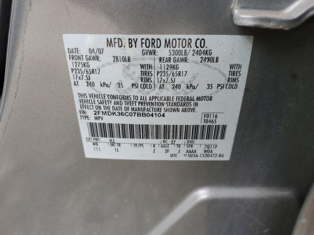 2FMDK36C07BB04104 - 2007 FORD EDGE BLUE photo 10