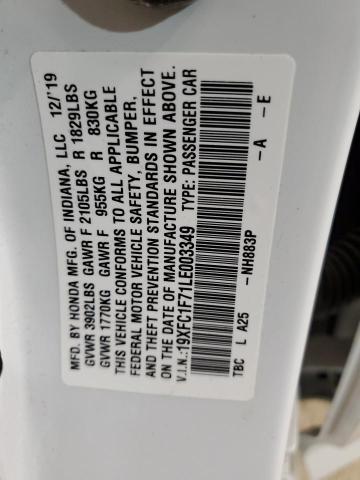 19XFC1F71LE003349 - 2020 HONDA CIVIC EXL 白色 照片 10